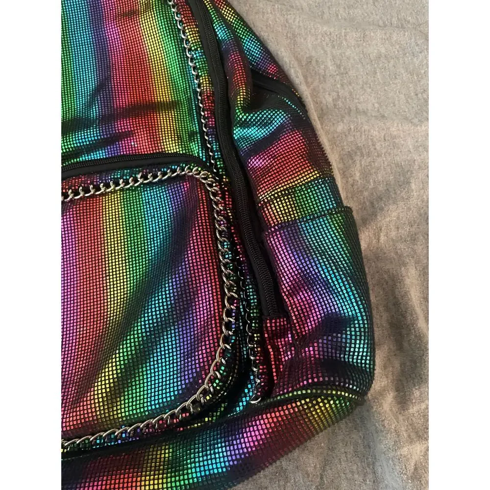 Bari Lynn Black Metallic Rainbow Chain Backpack